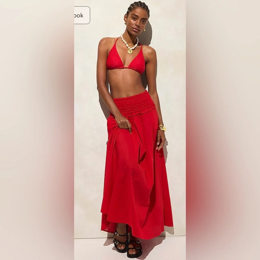 J. Crew Red Strapless Midi Dress - Picture 2 of 8